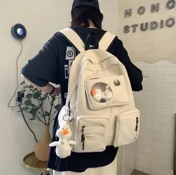 

Solid Color Backpack For Women 2020 Waterproof Nylon Multi Pocket Travel Backpacks Large Capacity School Bag For Teenage