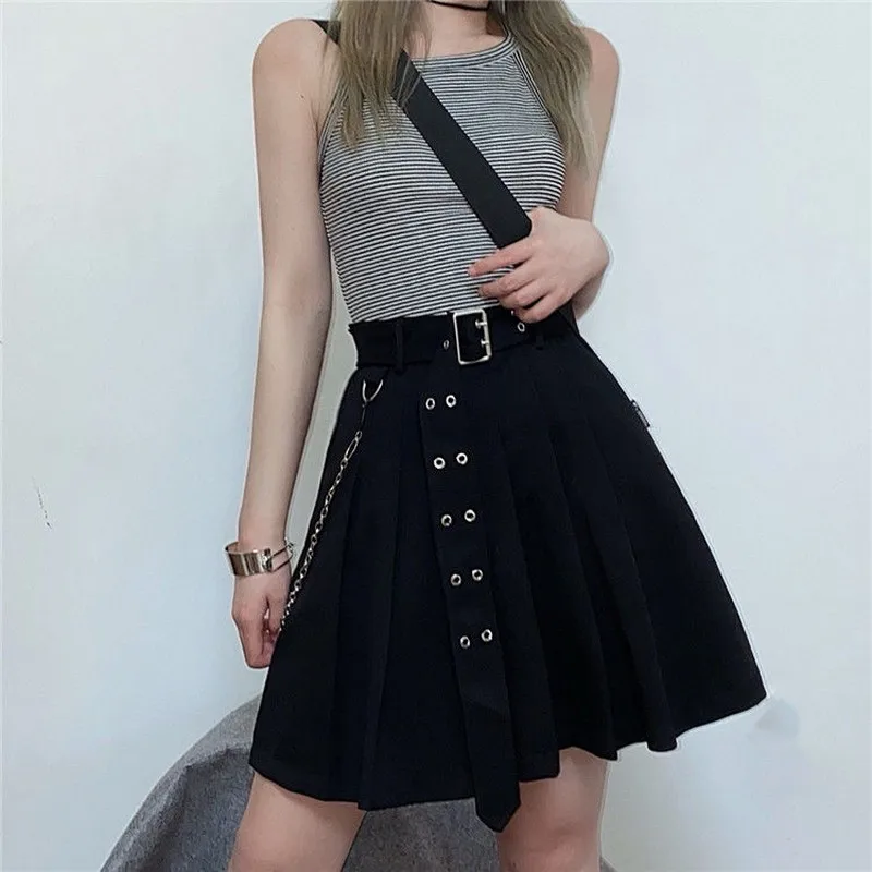 Черный с высокой талией а-силуэт плиссированные мини-юбки faldas harajuku размера плюс