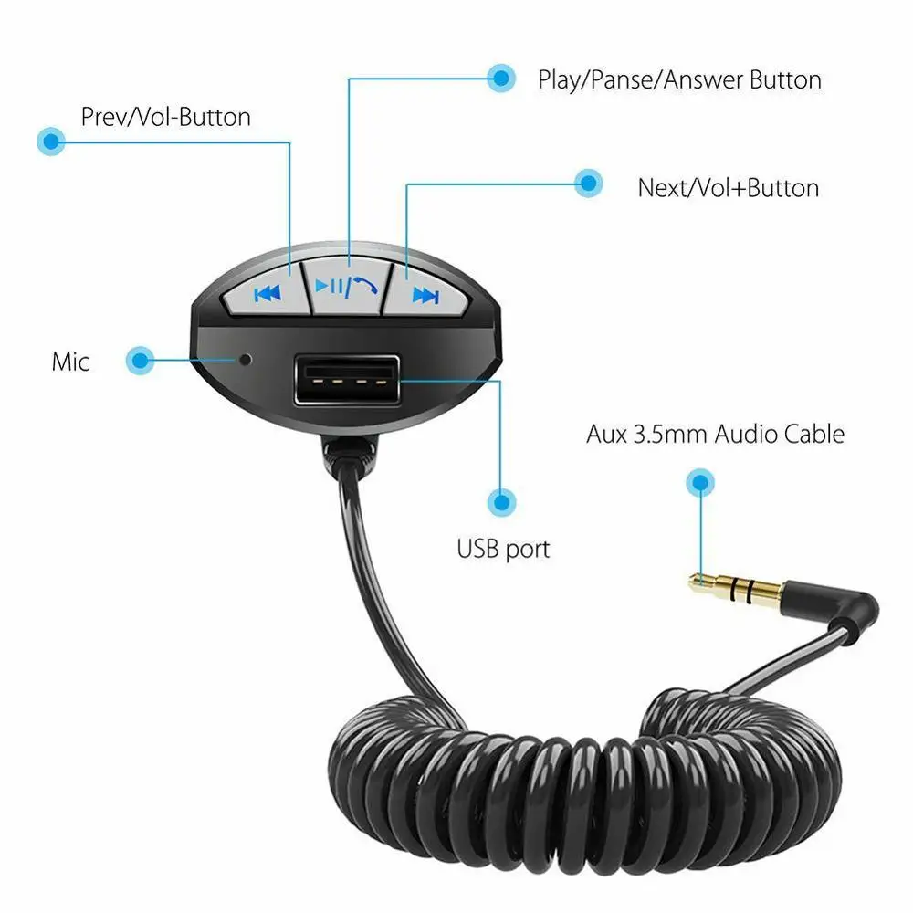 Автомобильный аудиоприемник Bluetooth Jabor Hands-Free звонков A2DP 3,5 мм AUX аудио стерео музыкальный приемник адаптер 5 V/2.1A USB Зарядное устройство