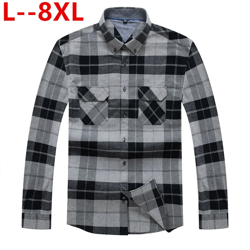 Плюс 8XL 6XL 5XL 4XL мужская клетчатая фланелевая рубашка нагрудный карман умная повседневная классическая контрастная стандартная приталенная рубашка с длинными рукавами