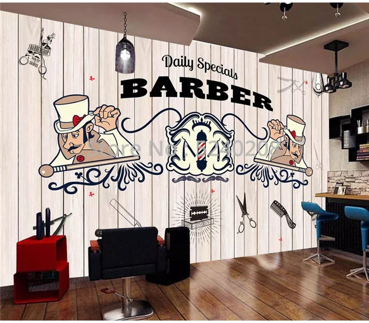 3D Barber Shop WGN146 Wallpaper Mural Decal Mural Photo Sticker Decal Wall Self-Adhesive Wall Art Design 3d printed Removable Wallpaper
