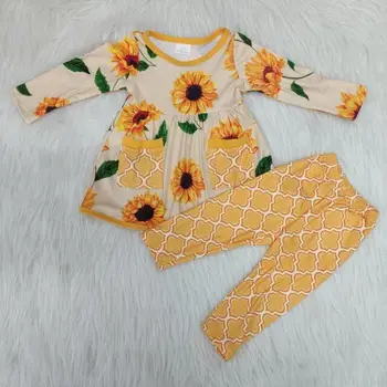 

sunflower print tunic match leggings boutique set cute baby girl clothes