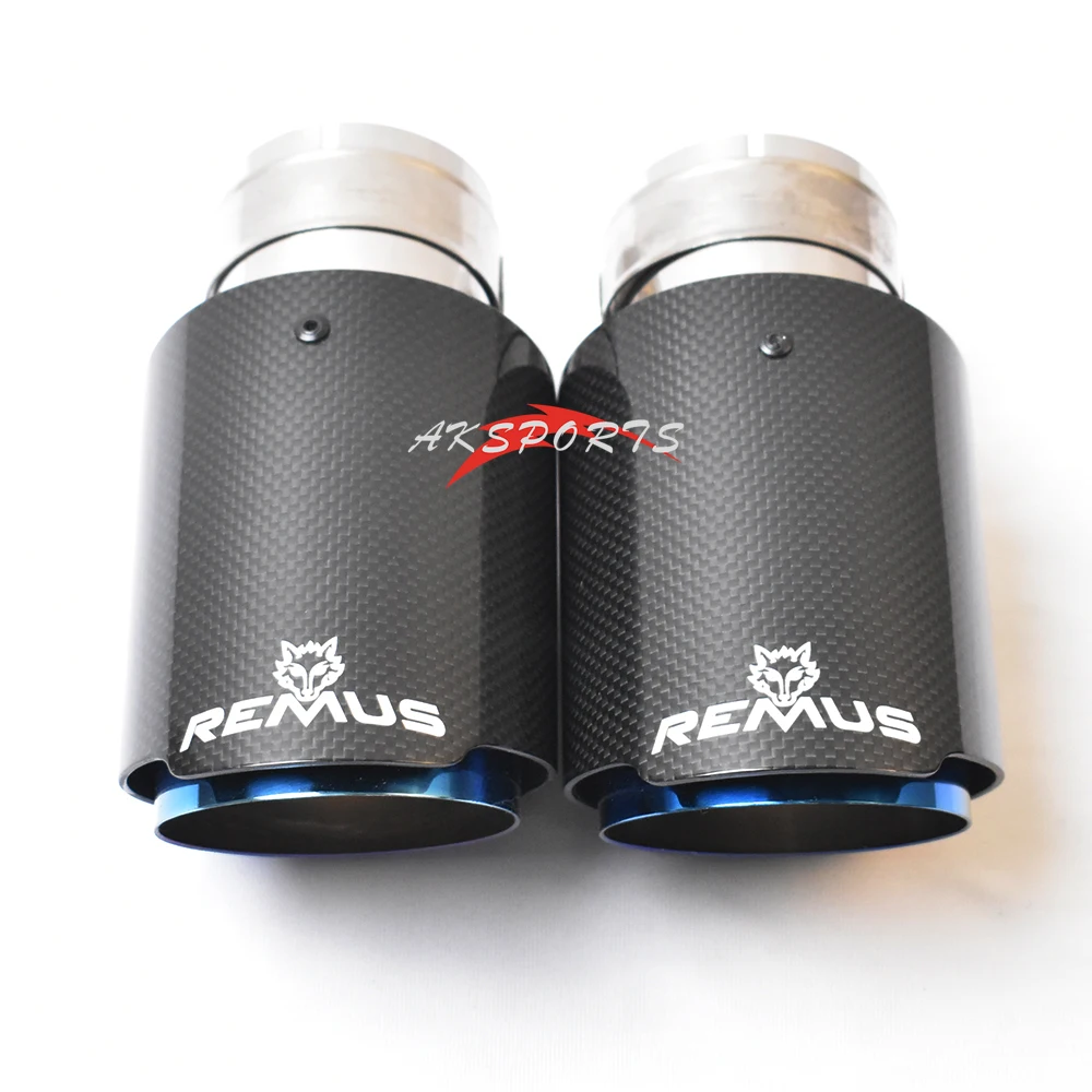1PC Car Exhaust Pipe Straight Flange Glossy Carbon Tail End Tip Blue Stainless Steel Muffler Pipe Remus exhaust muffler tip exhaust trim pipe exhaust pipe muffler