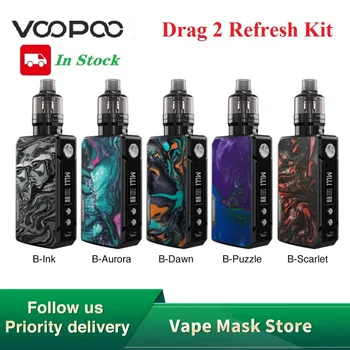 

Hot Original VOOPOO Drag 2 Refresh 177W TC Kit wi/ 510-thread PNP Tank & Powered by Dual external 18650 Cells Vap kit VS Gen Kit