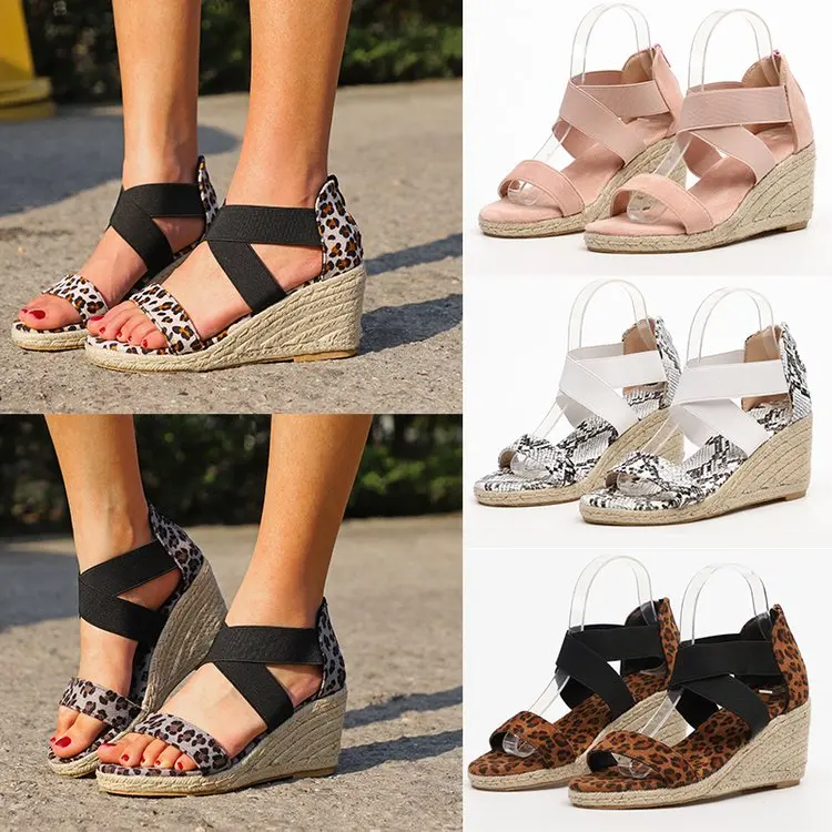

Wedges Heels Fashion 2020 Big Size 34-43 Wholesale women Shoes leopard laces Snake Printed Summer INS Hot Shoes Women Sandals