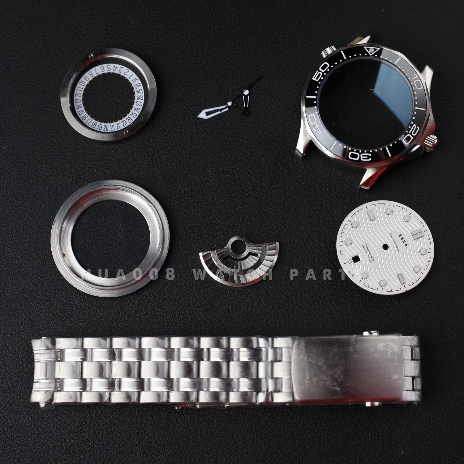 

stainsteel steel watch repair case kit FIT 2824 movement with date window for fix seamaster style case kit