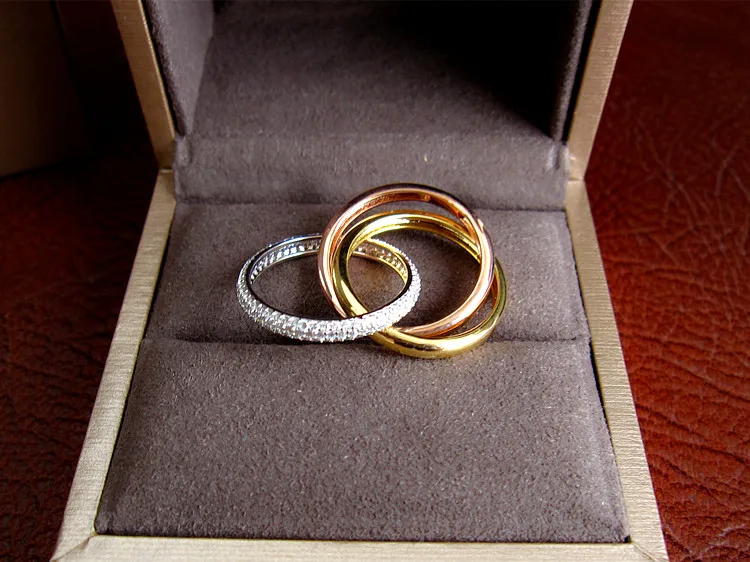 Роскошные AAA кубического циркония микро проложить Установка тройное крошечное кольцо, отличный дизайн, 3 тонное покрытие, свадебные и вечерние ювелирные изделия для женщин R3666
