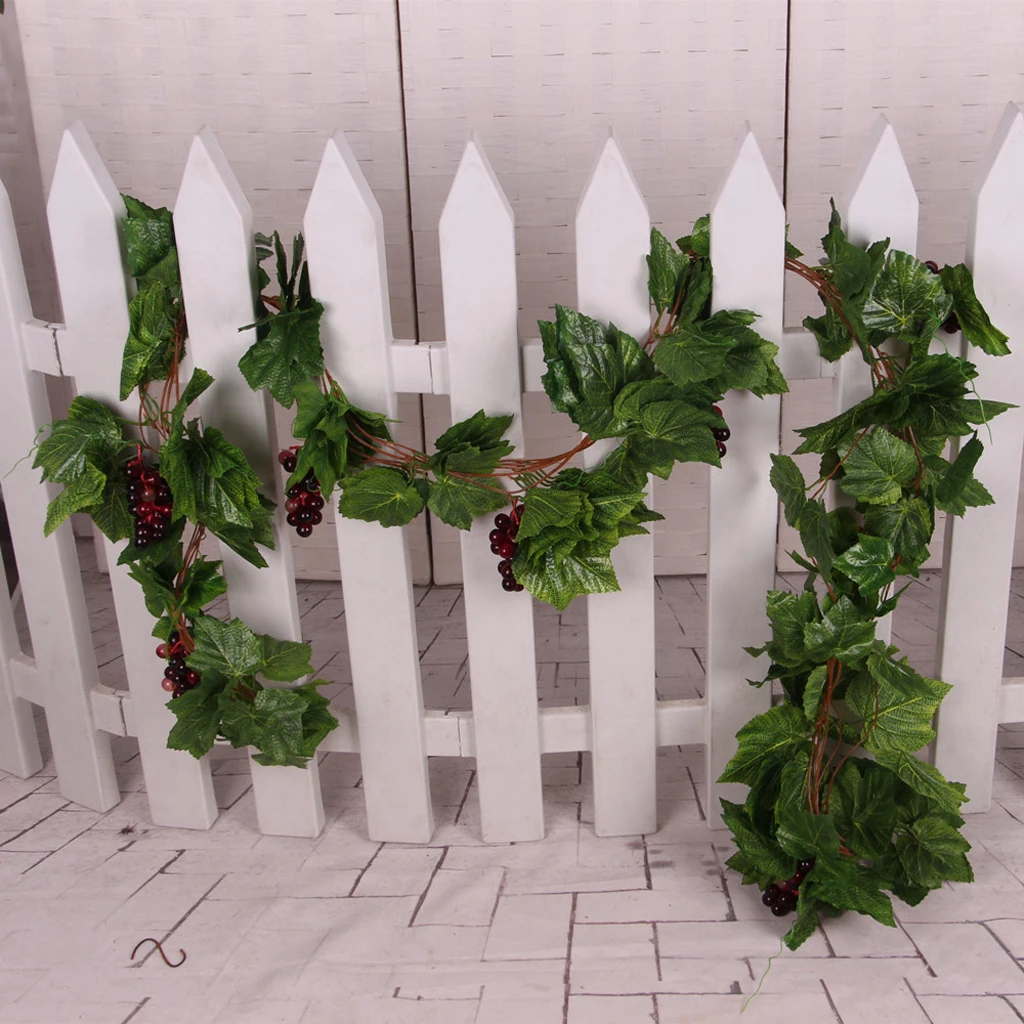 Silk Grape Vine Plastic Grape Fruit Vine Leaf For Wall Decor Green 2.5m