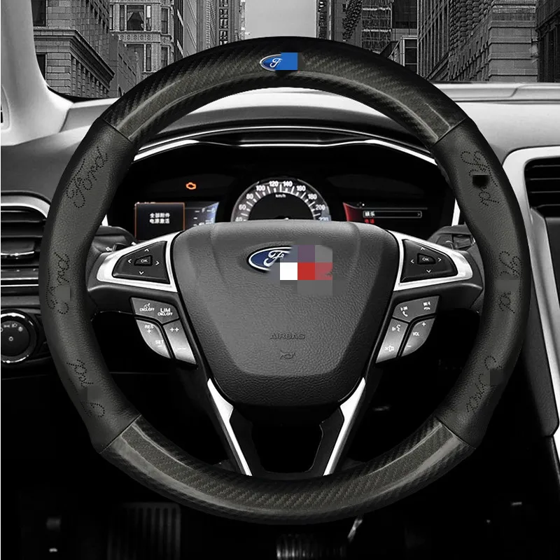 ManH FenT углеродное волокно коровья кожа Чехол рулевого колеса автомобиля для Ford Focus 2 3 MK2 Fiesta Fusion Mondeo MK4 Kuga Ranger F150
