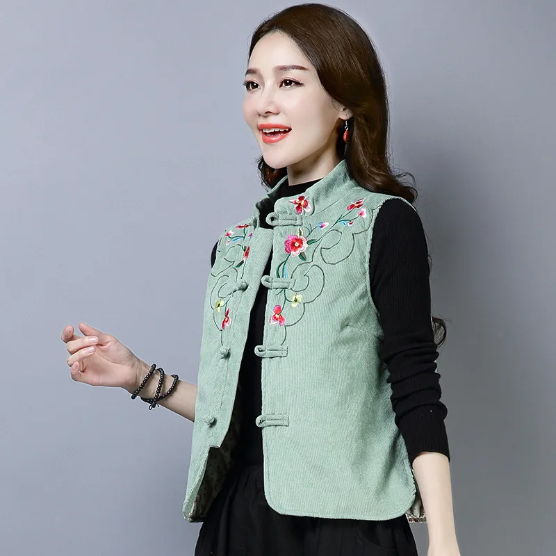 

WOMEN'S Dress 2018 New Style Ethnic-Style Corduroy Embroidery Cotton Vest Dissection Has in Thin Cotton Vest