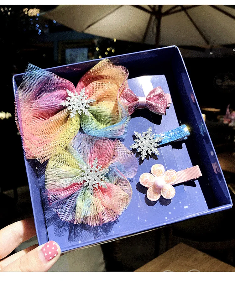 Hair Sequined Hairpins Bow Clip Box Children Starry Snowflake Rubber For Kids Dance Party Accessories | Мать и ребенок