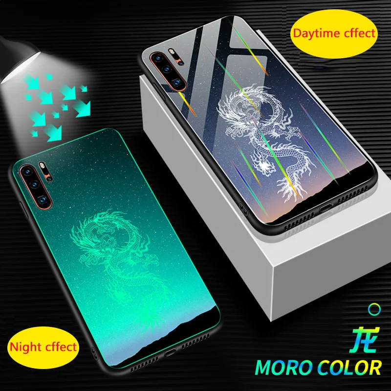 Светящийся стеклянный чехол для телефона Aurora для huawei P30 mate 20 P20 Pro, задняя крышка для Honor 20 S 9X Pro 20i 8X 8C V10 8 Lite, чехол для телефона