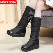 Женские сапоги водонепроницаемые MORAZORA, черные сапоги с хлопковым и пуховым утеплителем, до середины икры, размер 35-44, на платформе, с мехом, для зимнего сезона