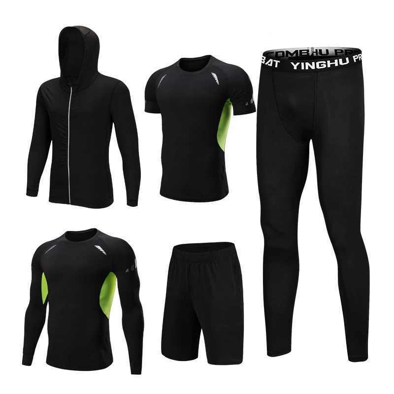Men's Compression Sport Suits 5pcs/set Quick Dry Running Sets Sports Training Gym Fitness Tracksuits Exercise Workout Tights - Цвет: MKMS5001