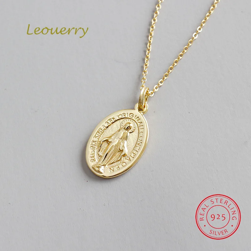 Leouerry 925 пробы Серебряное ожерелье Девы Марии монета с портретом 18K позолоченное ожерелье с подвеской на ключичную цепочку женское ювелирное изделие