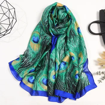 

180*90cm Women Peacock Printing Long Soft Wrap Scarf Simulation Shawl Scarf reusable face-mask Fashion Mouth Face Scarf
