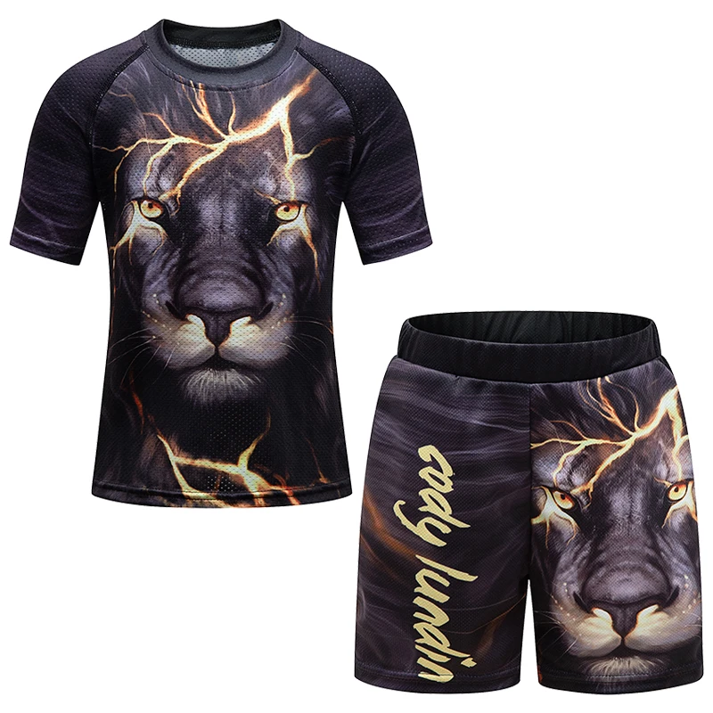 Kids Sportswear MMA BJJ Rashguard Jiu Jusit Boxing Muay Thai Jersey Shirt Shorts Sport Suit Running Set Children Boys Sportsuits 2