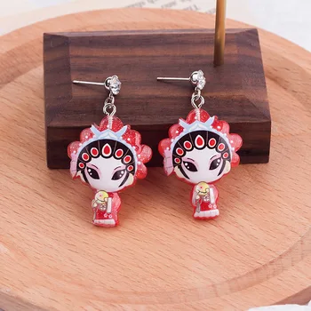 

HelloMiss Chinese style creative cartoon Peking Opera mask drama stud earrings pendant earrings fashion women's earrings jewelry