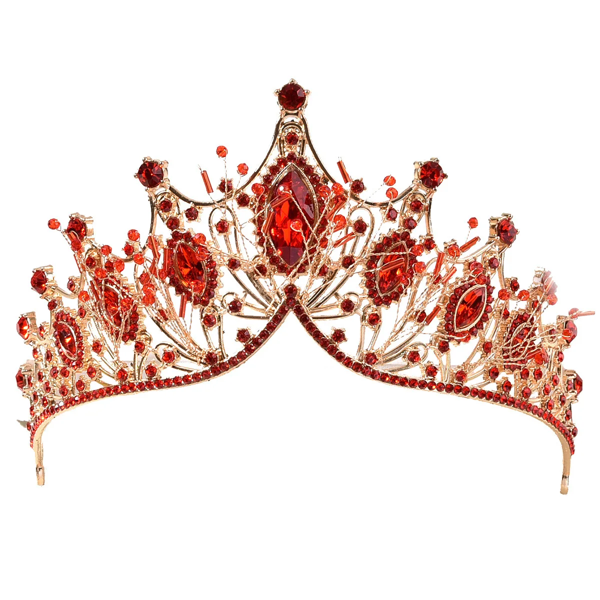 KMVEXO Baroque Vintage Handmade Red Crystal Beads Bridal Tiaras Rhinestone Diadema Crowns Hairbands Party Wedding Hair Jewelry
