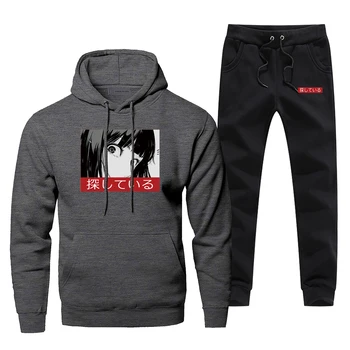 

Sad Japanese Anime Aesthectic Hoodie Pants Set Men Sets Suit Pant Sweatshirt Sweatpants Sportswear Spring Autumn 2 PCS Tracksuit