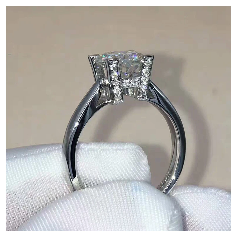 Изготовленное на заказ кольцо из белого золота 9 к, креативный дизайн, Moissanite, 4 когти, обручальное кольцо HW, Английский алфавит VVS1