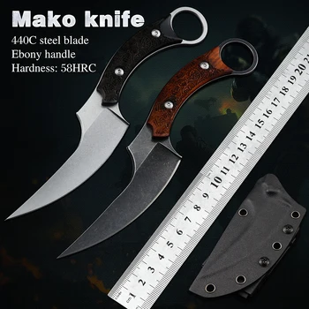 CSGO 전술 나이프, 440C 고정 블레이드, EDC 도구, 야외 캠핑 사냥 서바이벌 나이프, 나무 조각 손잡이