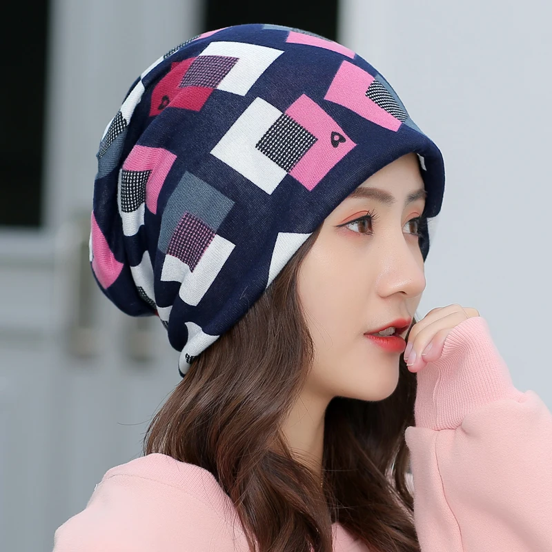 Зимние шапки для мужчин и женщин квадратная решетка печати Skullies Beanie Повседневная теплая шапка капот Femme взрослая шляпа из полиэстера тюрбаны