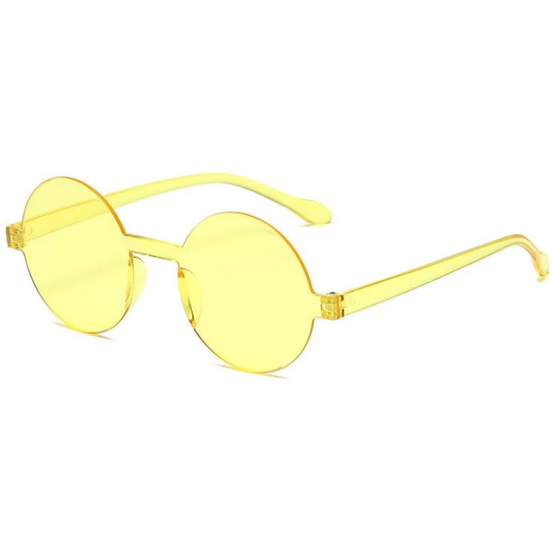 Yellow Карамельный цвет, круглые солнцезащитные очки для женщин, Ретро стиль, без оправы, красные, желтые очки, цельные линзы, Тренч, солнцезащитные очки для мужчин и женщин - Цвет линз: Yellow