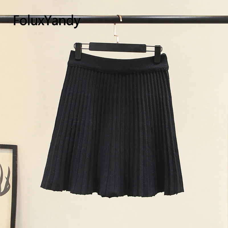 Новая юбка юбки большого размера женская XXXL черная однотонная модная плиссированная юбка вязаная зимняя мини-юбка выше колена KKFY4085