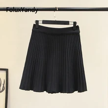 Новая юбка юбки большого размера женская XXXL черная однотонная модная плиссированная юбка вязаная зимняя мини-юбка выше колена KKFY4085