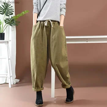 

2019 Vintage Pants for women high waist pants High Street Full Length trousers Elastic Waist Spliced pants female CXC Z40