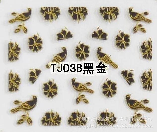 Newest 5 sheet 12 type Black gold Nail Stickers Designs Gummed 3D Nail Art Stickers Decals Makep Art Decorations TJ037-048