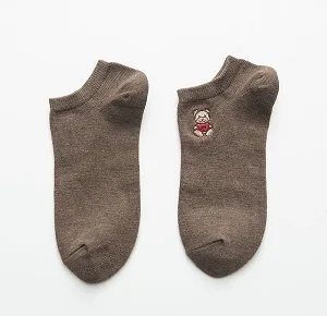SOCKS 07 Модный мультяшный медведь Вышивка лодыжки носки сплошной цвет хлопок носки - Цвет: SOCKS 07