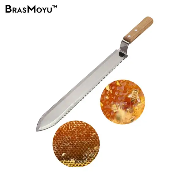 Mézvágó Kés Fa Fogantyúval Rozsdamentes Acél Penge Mézkivonó Berendezés Lapos Száj Egyetlen És Dupla Fog Széle - Image 5