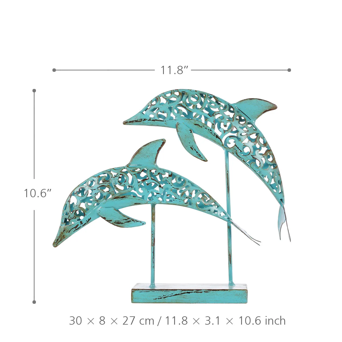 

Metal Iron Sculpture Two Blue Dolphins Iron Handmade Statue Design Statue Retro Ornament Marine Life Home Decoration