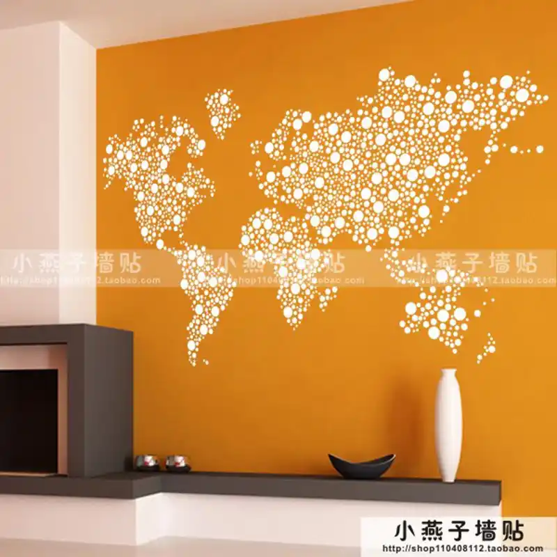 World Map Wall Stickers Large New Design Coffee Shop Pattern