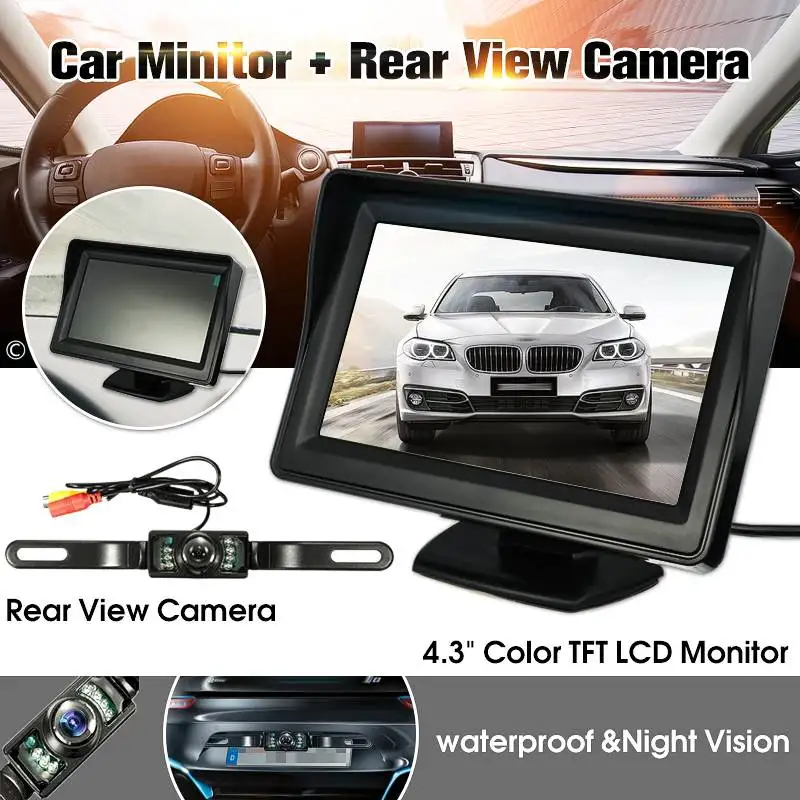 4," TFT lcd Автомобильный Монитор дисплей экран заднего вида парковочная камера ночного видения водонепроницаемый NTSC PAL