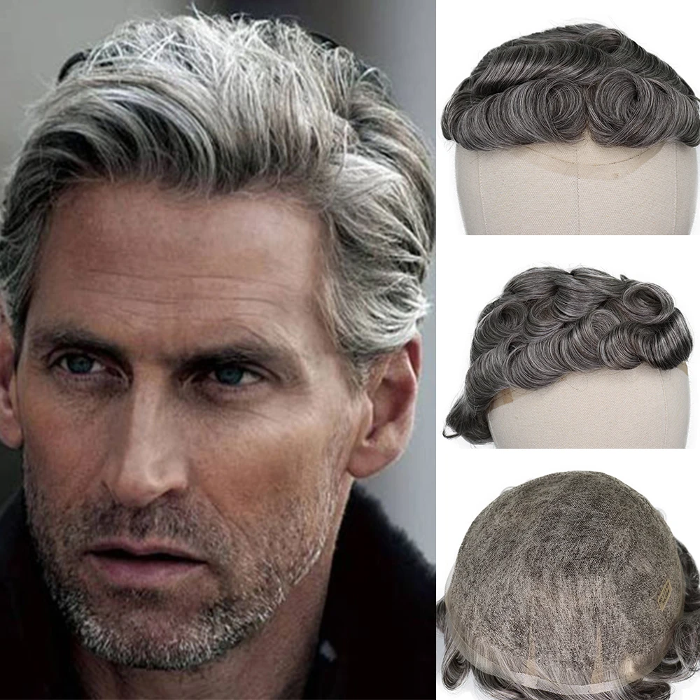 YY парики#3 65% серый Цвет парик из человеческих волос для Для мужчин волосы Remy человеческие волосы заменить Для мужчин t Системы Для Мужчин's накладки из искусственных волос 6 дюймов 8x10 швейцарское кружево