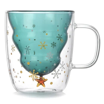

Christamas Tree Glass Cup Double Walled Glass Snowflake Anti-scalding Insulated Coffee Mugs Christmas Gifts 201-300ml TB Sale