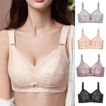 

Plus Size Soft Breathable Womens Sexy Lace Bra No rims Underwears Adjustable Push Up Bralette Underwear Lingerie Full Cup Hot