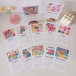 Cute Oil Painting Bear 2022 Calendar Monthly Calendar Card Student Hand Account Book Office Plan Hanging Cartoon Sticker Kawai