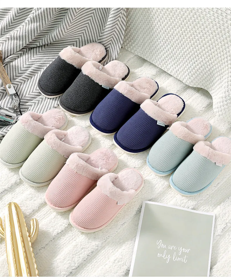 Winter Slippers Men Warm Plush Shoes Indoor Male Home Slippers With Fur Unisex Bedroom Floor Flip Flops For Lovers Non-slip