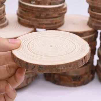 

3-12cm Natural Round Wood Discs Unfinished Wood Slices With Tree Bark Log DIY Wedding Birthday Party Gift Handmade Craft Paintin