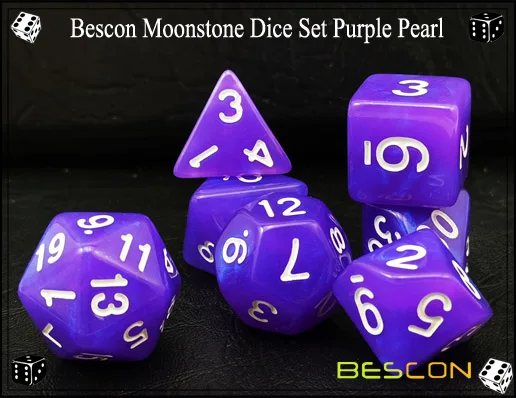 Bescon Набор кубиков из лунного камня, Bescon многогранные игральные кости для ролевых игр с эффектом лунного камня павлин синий, бирюзовый, фиолетовый жемчуг - Цвет: Purple Pearl