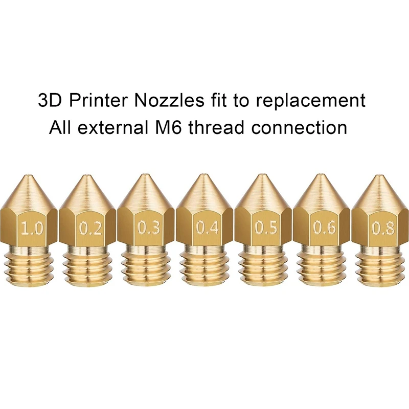 16 Pieces 3D Printer Extruder Nozzle MK8 for Makerbot Creality CR-10 7 Different Size 0.2 mm, 0.3 mm, 0.4 mm, 0.5 mm, 0.6 mm