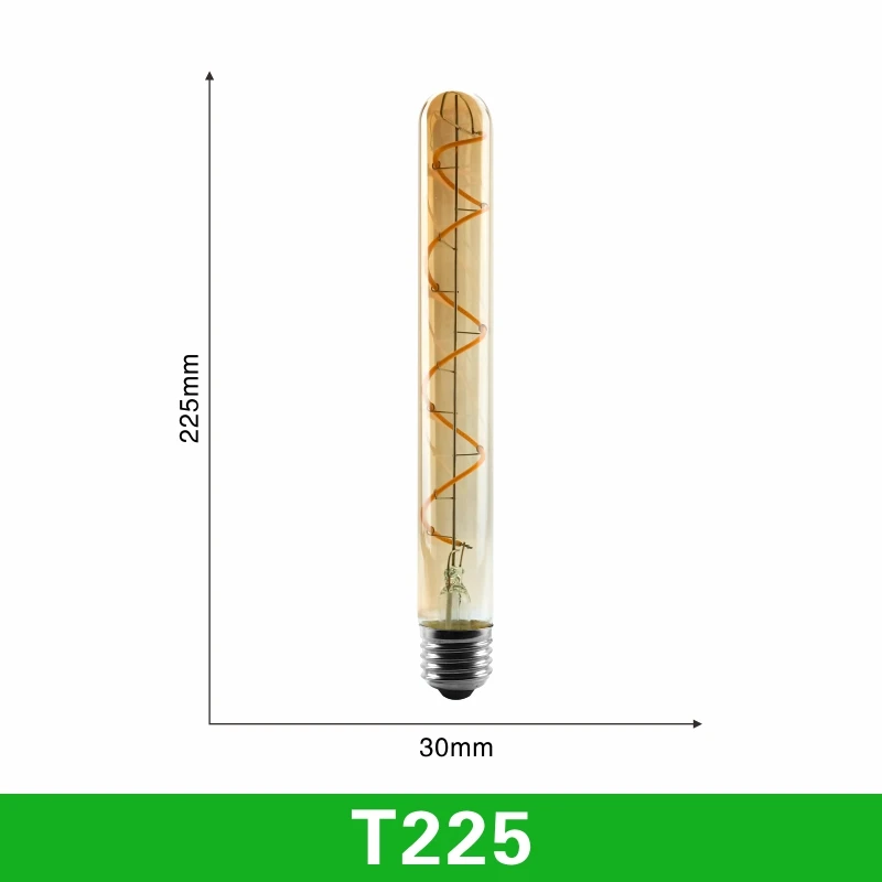 T45 ST64 G80 G95 G125 T225 Spiral Light LED Filament Bulb 4W 2200K Retro Vintage Lamps Decorative Lighting Dimmable Edison Lamp - Испускаемый цвет: T225