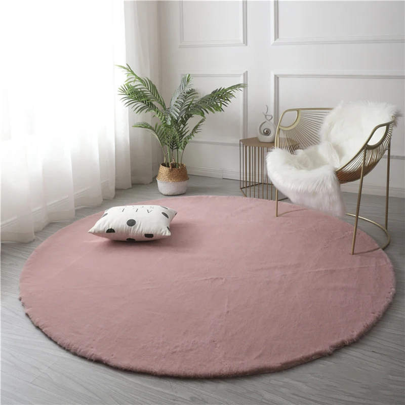 Круглый ковер из искусственного кроличьего меха для гостиной длинный плюшевый