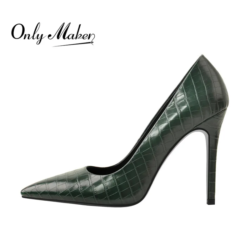 

Onlymaker Women's Pointed Toe Darksea green Slip On Thin Heel s Stone Patent Leather Stiletto Pumps