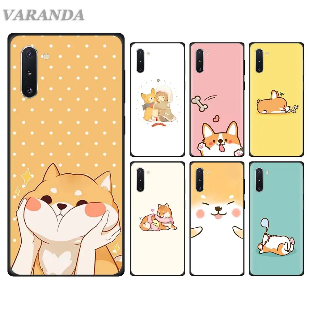 

cute shiba Corgi dog Silicone Cases for Samsung Galaxy Note 10 10 Plus (5G) 9 8 S10 Plus S10e A30 A50 A70 Black Soft Cover