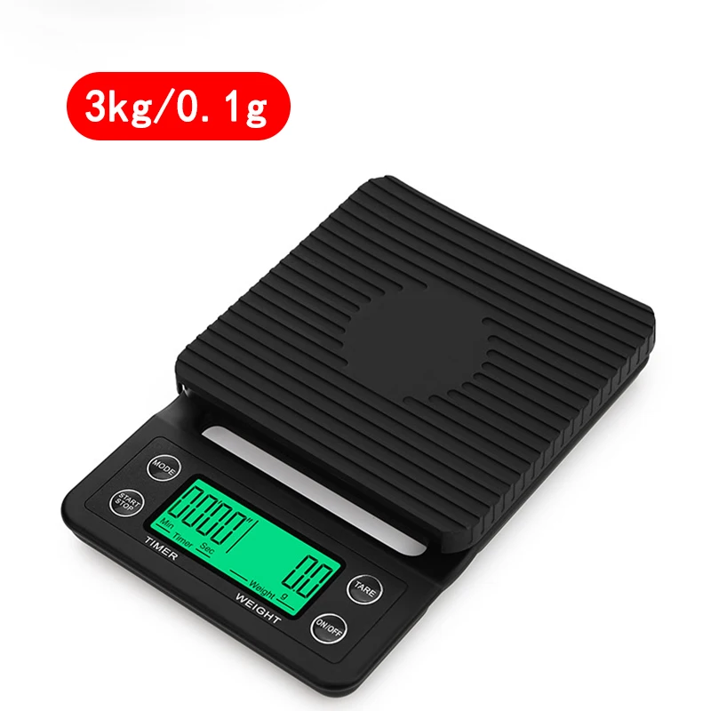 Black 3kg Водонепроницаемые изоляционные накладки для кофейных шкал и таймера, высокоточные капельные весы 3 кг/5 кг 0,1 г с подсветкой, ЖК-дисплей, весы для пищевых продуктов - Цвет: Black 3kg
